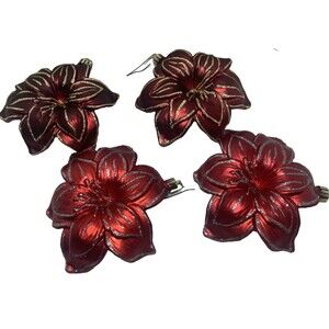 Poinsettia Red Unbreakable Christmas Ornaments 5.5 in hanging Lot of 4 assorted
